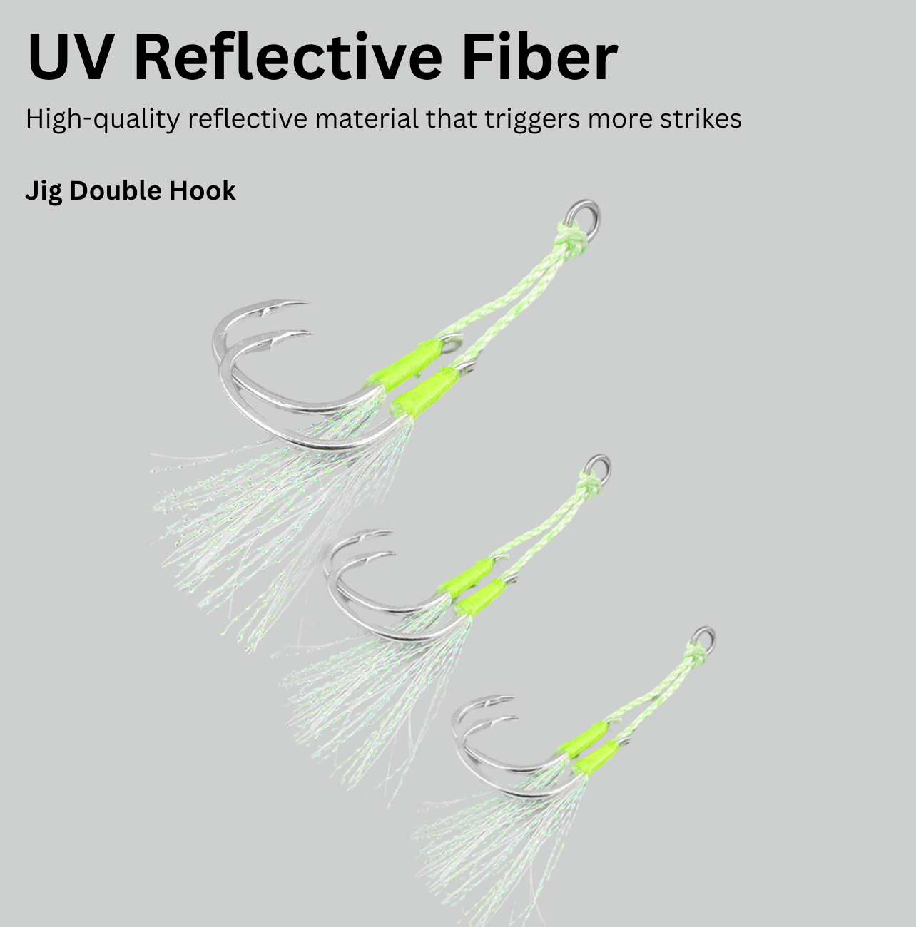 UV Luminous Jig Assist Hooks for Saltwater and Freshwater – Hand-Tied Double Hooks with PE Coated Steel Line & Reflective Fibers -  Double UltraNor Hooks - 2 Pack - 3 Size