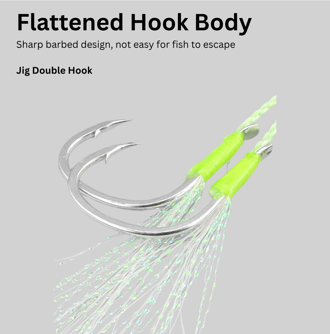 UV Luminous Jig Assist Hooks for Saltwater and Freshwater – Hand-Tied Double Hooks with PE Coated Steel Line & Reflective Fibers -  Double UltraNor Hooks - 2 Pack - 3 Size