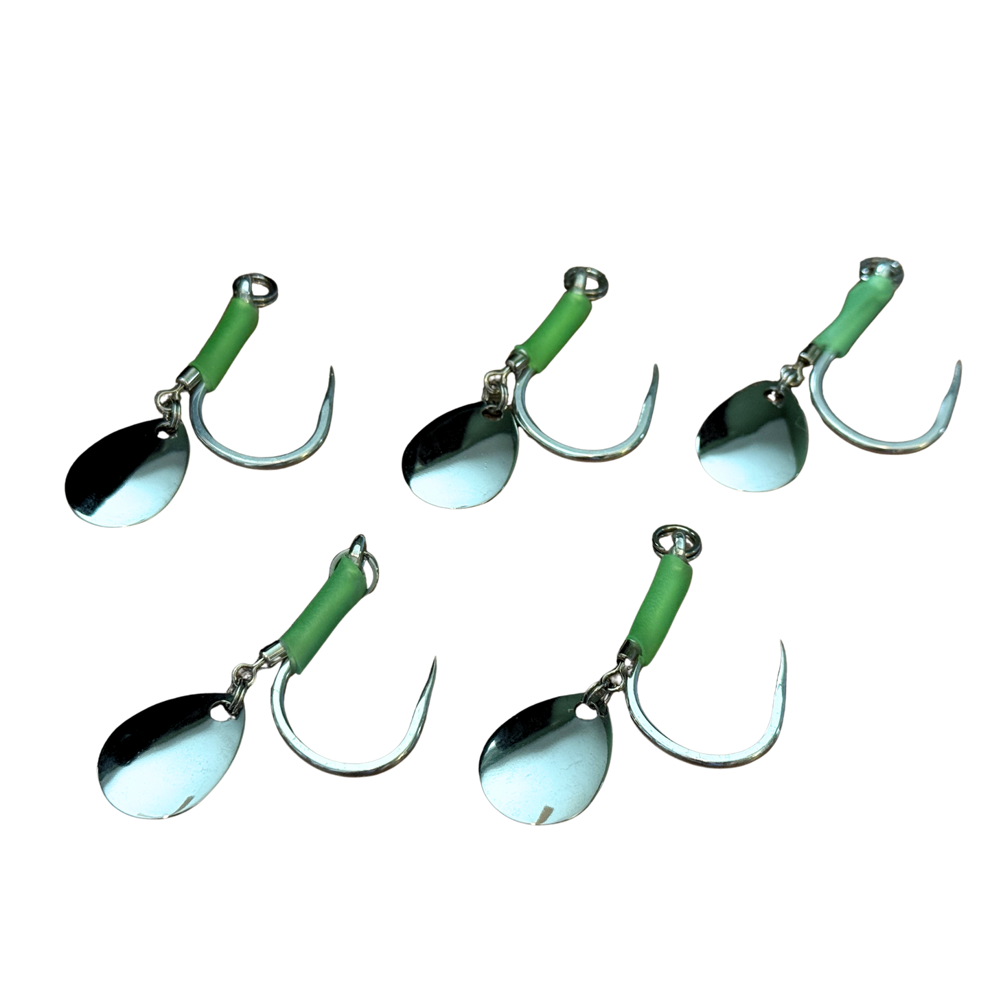 Glow-in-the-Dark Spinner Blade Single Hook for Tuna & Jig Fishing -  5 Different Sizes
