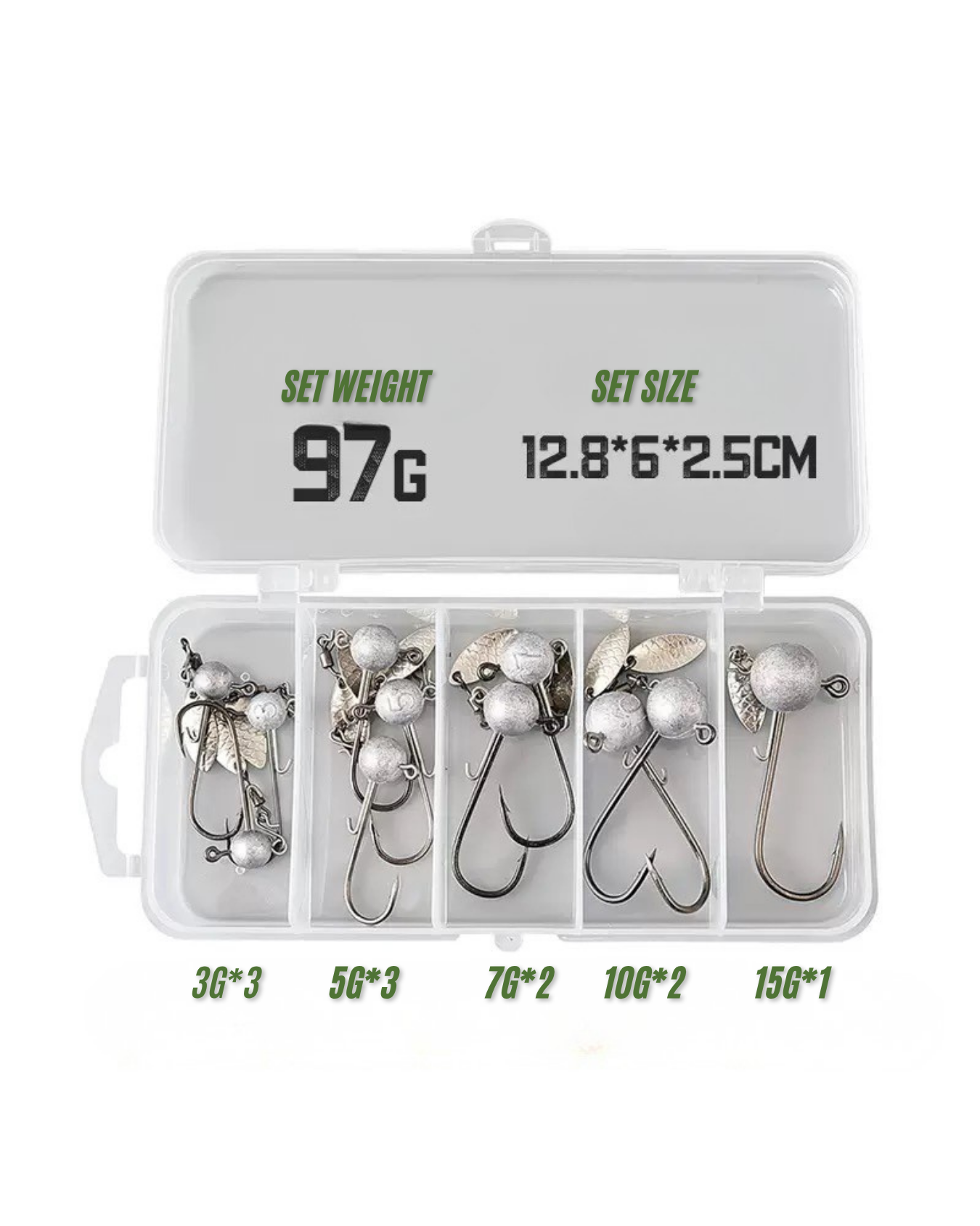 Blade Jig Head Hook Assortment Kit – 11pcs Spinner Jig Head Set (3g–15g) with Storage Box for Saltwater & Freshwater