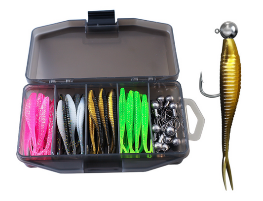 All-in-One Soft Lure Kit – 56 pcs Fork Tail Baits, Jig & Crank Hooks