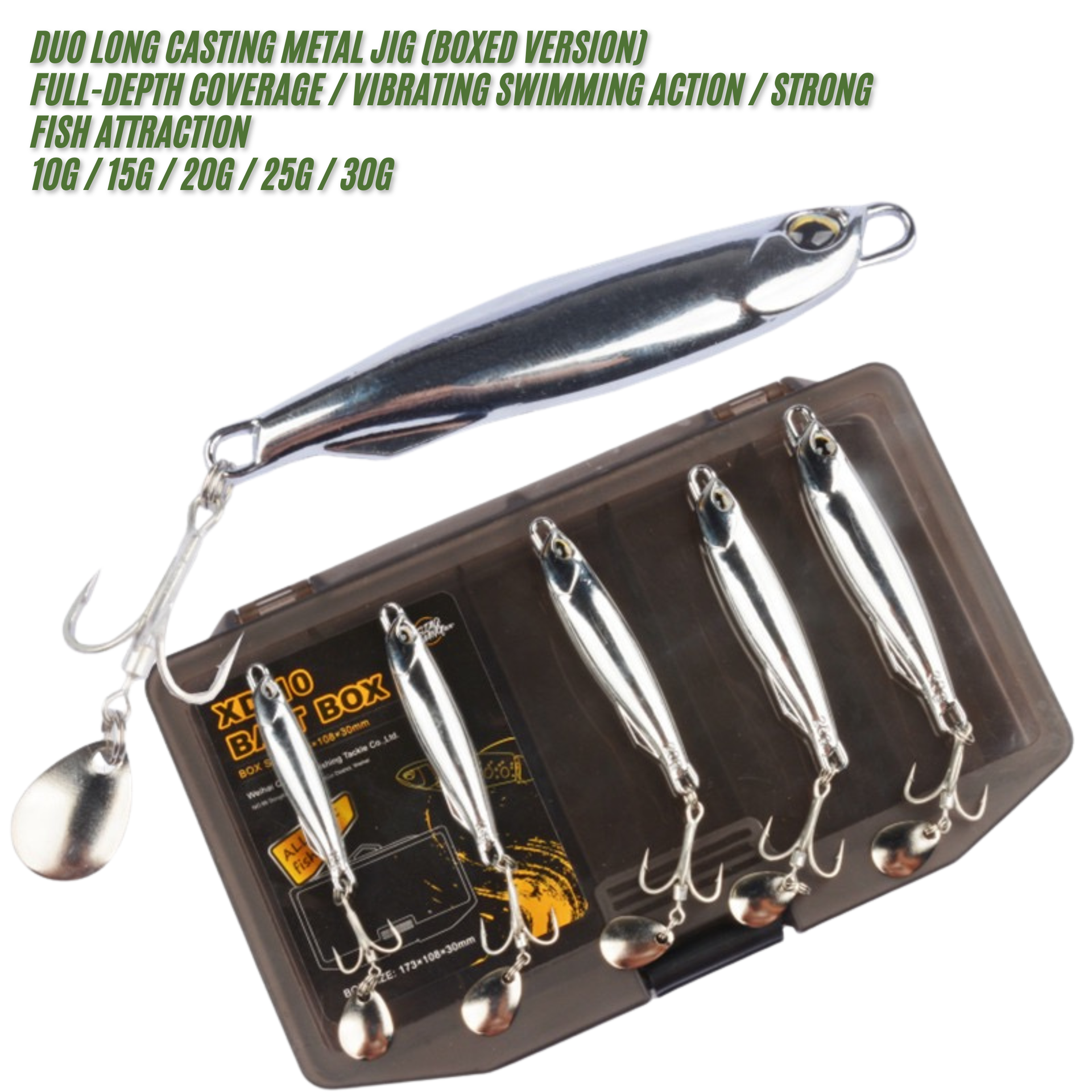 Long Casting Metal Jig Lure with Spinner Blade – Reflective Coating, Sharp Treble Hook, Slow Sinking Vibration Fishing Bait for Saltwater & Freshwater