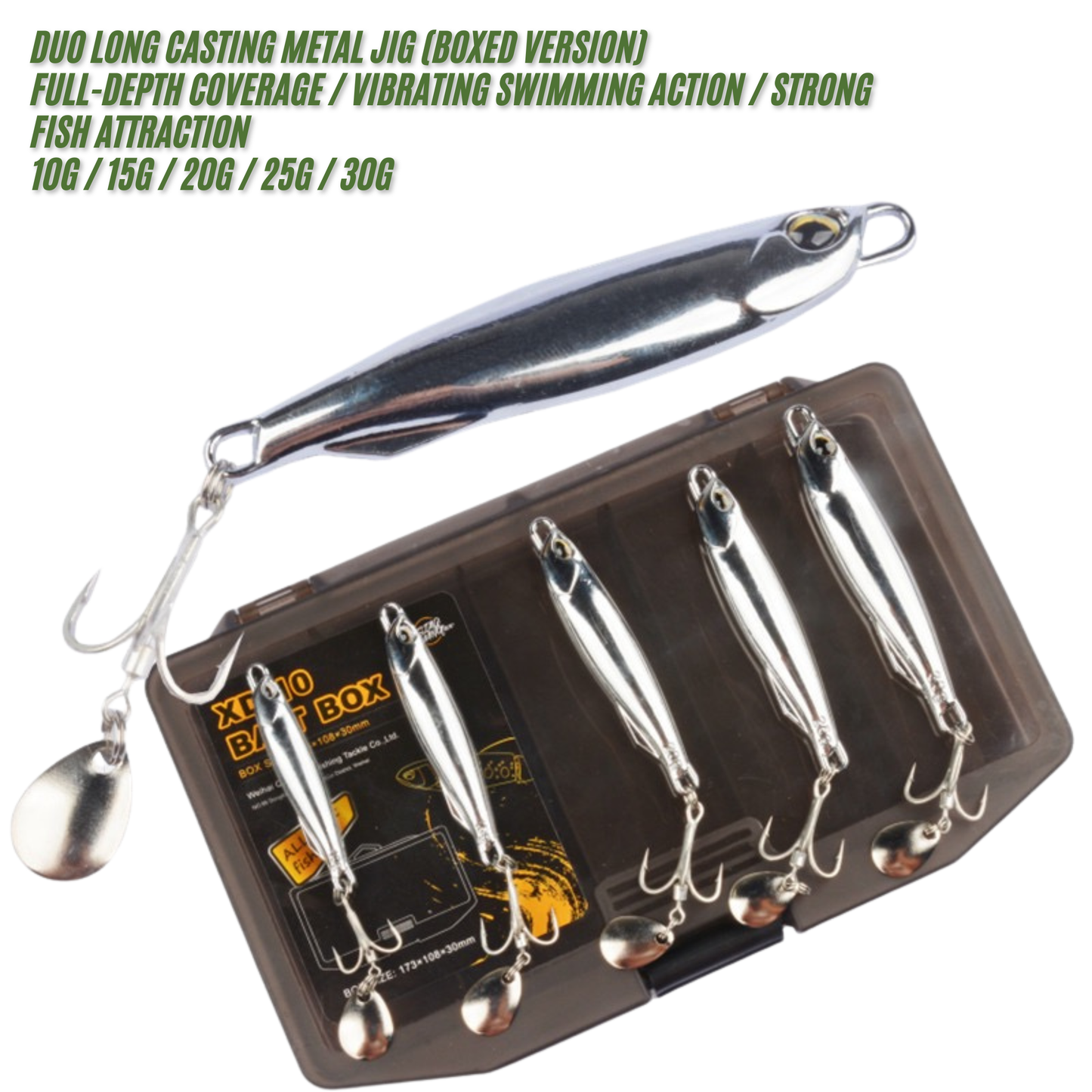 Long Casting Metal Jig Lure with Spinner Blade – Reflective Coating, Sharp Treble Hook, Slow Sinking Vibration Fishing Bait for Saltwater & Freshwater (10g-30g)