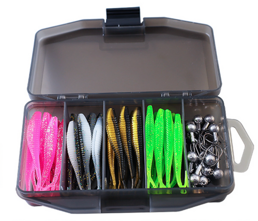 All-in-One Soft Lure Kit – 56 pcs Fork Tail Baits, Jig & Crank Hooks